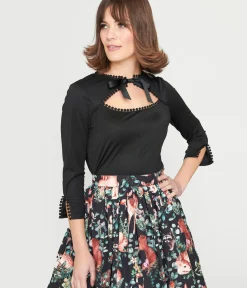 Unique Vintage All Things Black>Black Cutout Neck Tie Top