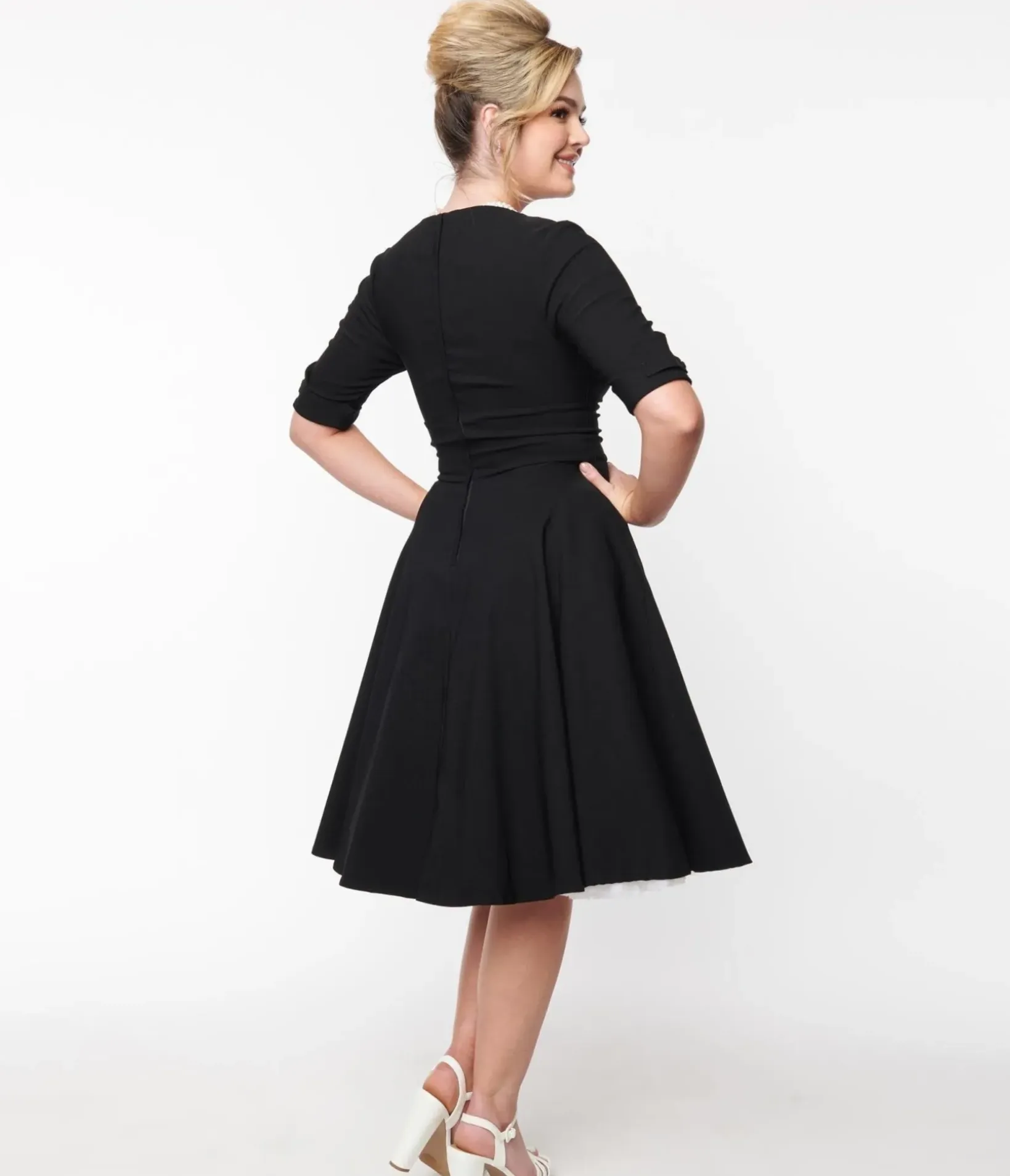 Unique Vintage Swing|Pocket Dresses>Black Delores Swing Dress with Sleeves
