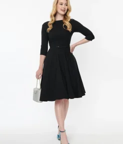 Unique Vintage Swing|Pocket Dresses>Black Devon Swing Dress