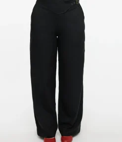 Unique Vintage Pants|All Things Black>Black Double Belt Woven Pants