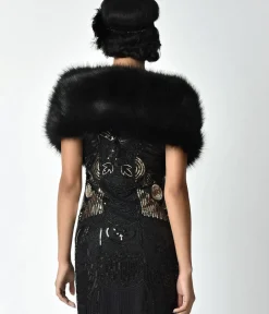 Unique Vintage Special Occasion|Prom Accessories>Black Faux Fur Stole