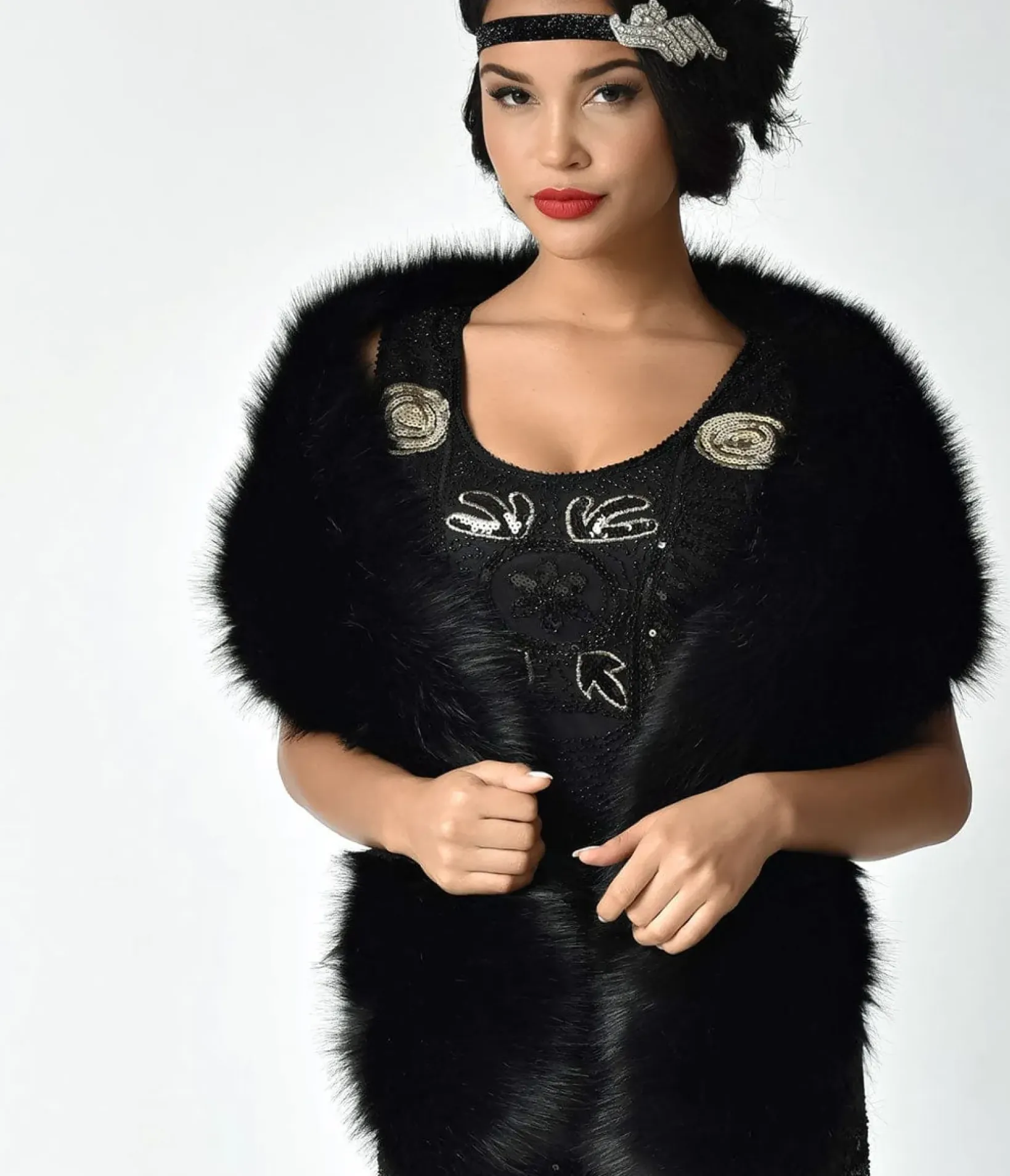 Unique Vintage Special Occasion|Prom Accessories>Black Faux Fur Stole