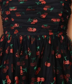 Unique Vintage Babydoll|Babydoll>Black & Glitter Cherry Print Heart & Soul Babydoll Dress