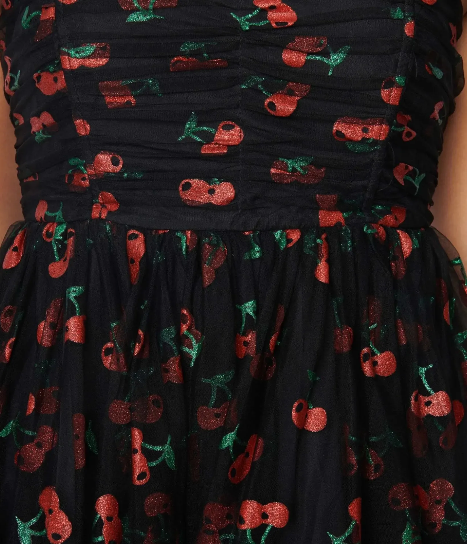 Unique Vintage Babydoll|Babydoll>Black & Glitter Cherry Print Heart & Soul Babydoll Dress