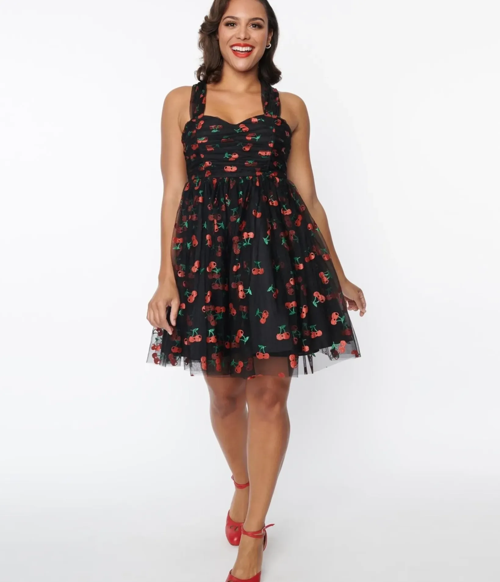 Unique Vintage Babydoll|Babydoll>Black & Glitter Cherry Print Heart & Soul Babydoll Dress