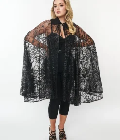 Unique Vintage Jackets|Coats & Jackets>Black Glitter Spiderweb Mesh Cape