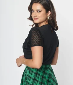 Unique Vintage All Things Black>Black Lace Sleeve Top