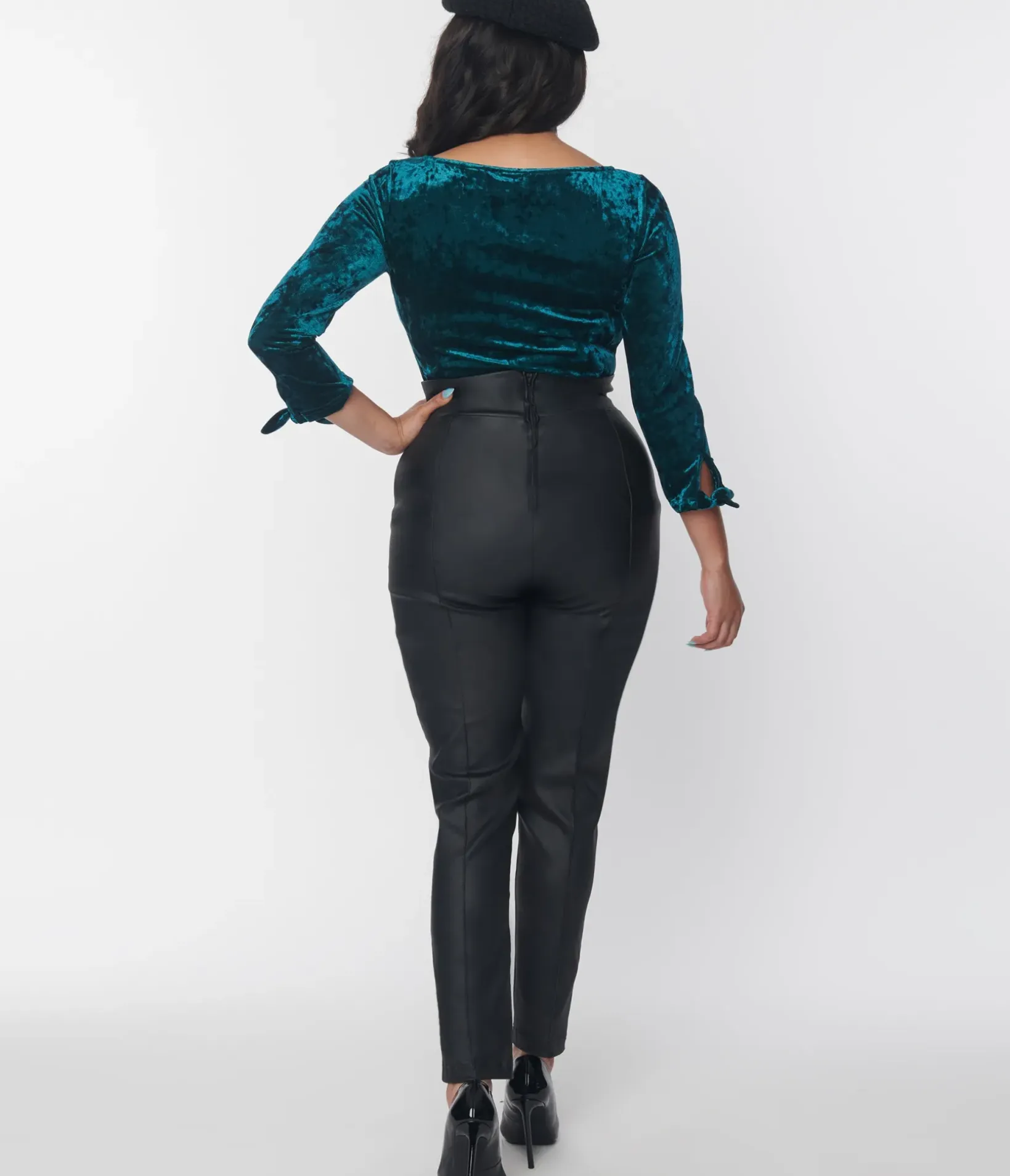 Unique Vintage Pants|Pants>Black Leatherette High Waist Pintuck Pants