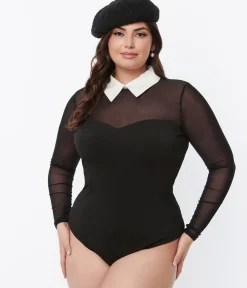Unique Vintage All Things Black|Work Wear>Black Mesh Bodysuit