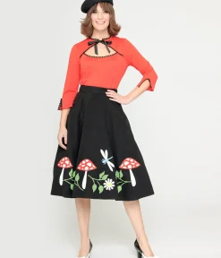Unique Vintage Skirts|All Things Black>Black & Mushroom Soda Shop Swing Skirt