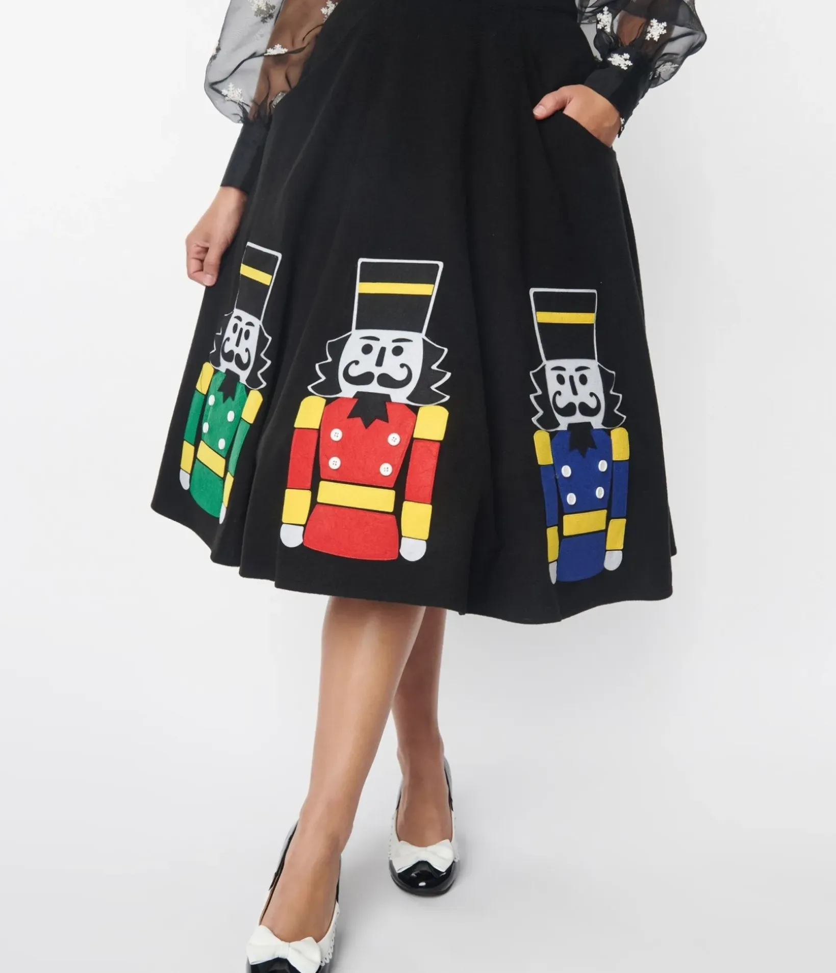 Unique Vintage Skirts|Skirts>Black Nutcracker Soda Shop Swing Skirt