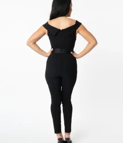 Unique Vintage Rompers & Jumpsuits|All Things Black>Black Off Shoulder Gillian Jumpsuit