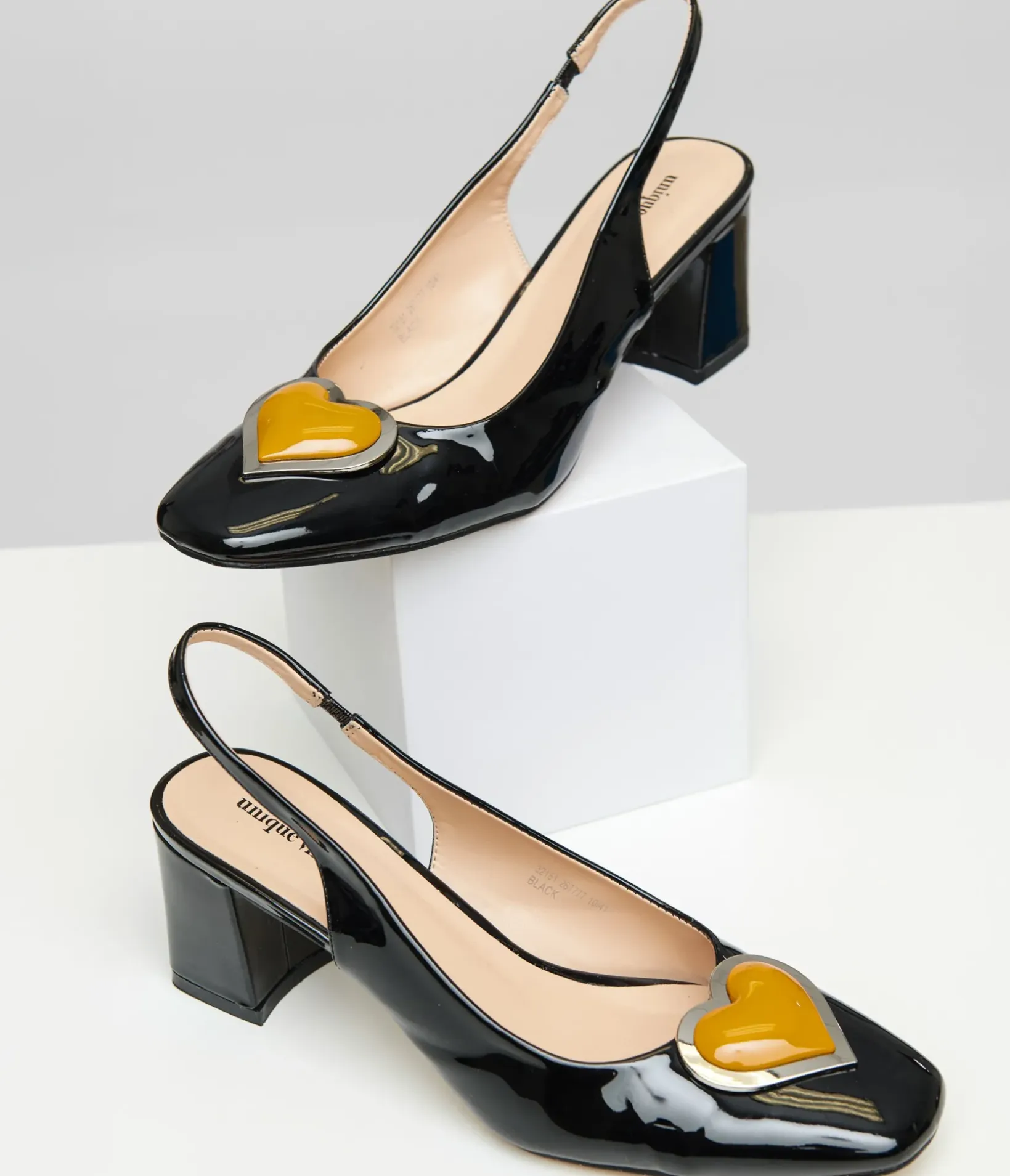 Unique Vintage All Things Black|Halloween>Black & Orange Heart Leatherette Slingback Heels