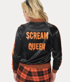 Unique Vintage Coats & Jackets|All Things Black>Black & Orange Scream Queen Satin Bomber Jacket