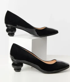 Unique Vintage All Things Black|Heels>Black Patent Leatherette Ball Heel Pumps