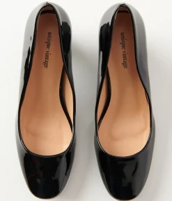 Unique Vintage All Things Black|Heels>Black Patent Leatherette Ball Heel Pumps