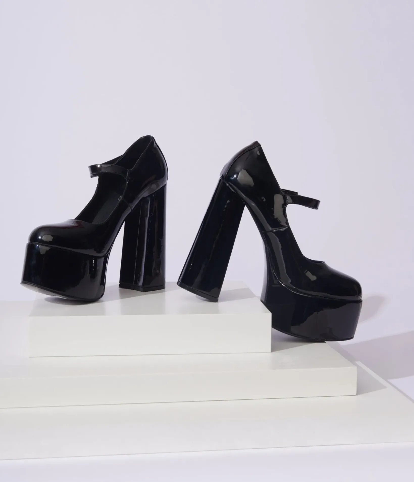 Unique Vintage All Things Black|Halloween>Black Patent Leatherette Platform Mary Jane Heels
