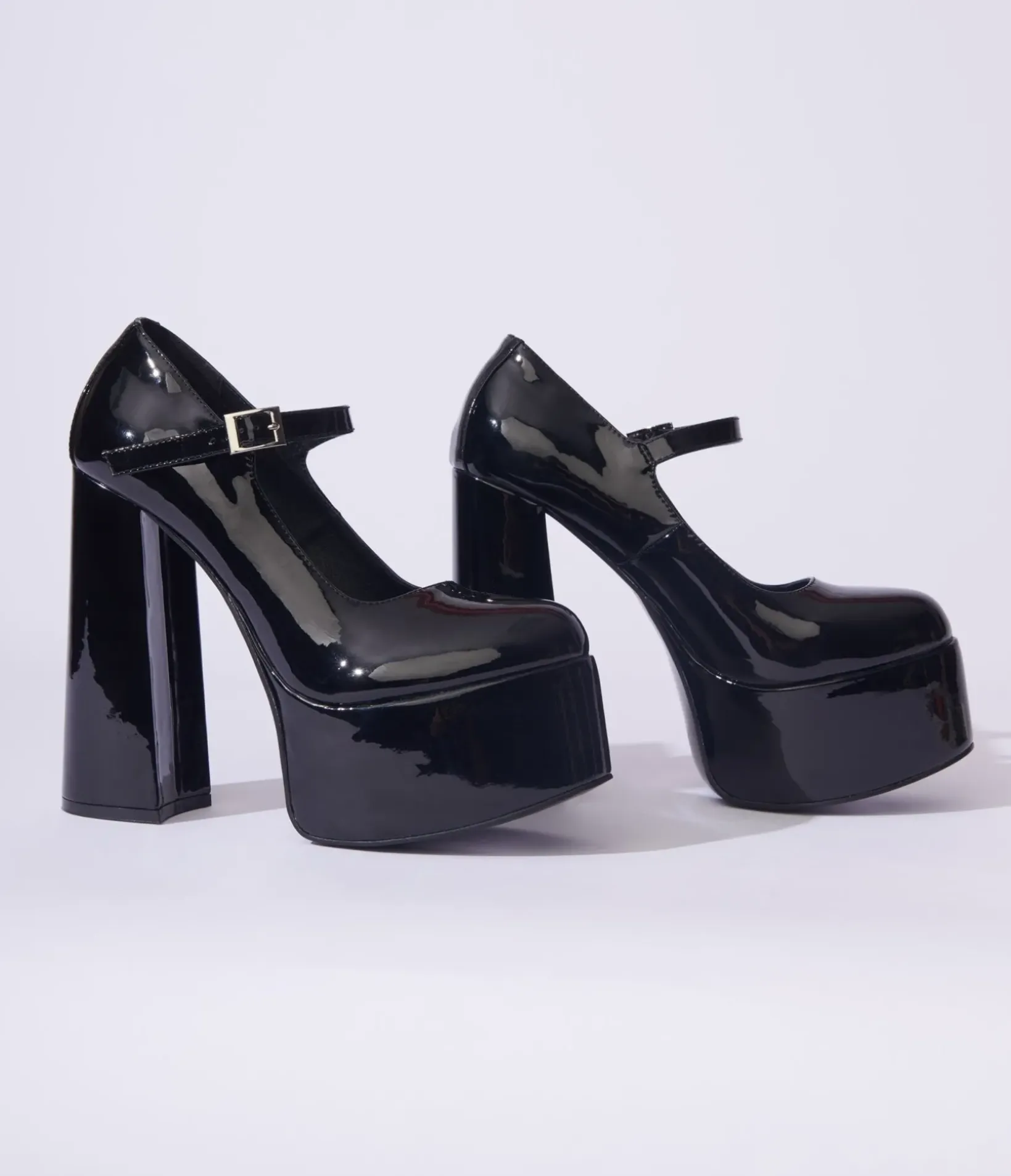 Unique Vintage All Things Black|Halloween>Black Patent Leatherette Platform Mary Jane Heels