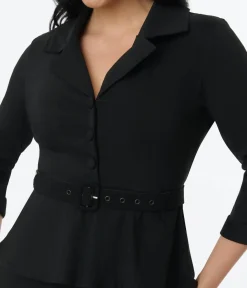 Unique Vintage Pencil|Everyday Dresses>Black Peplum Cooper Suit Pencil Dress