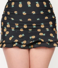 Unique Vintage Swim Bottoms|Two Piece Swim>Black & Pineapple Print Alice Swim Skirt