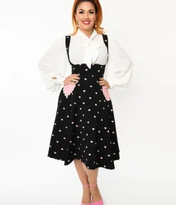 Unique Vintage Skirts|All Things Black>Black & Pink Heart Amma Suspender Swing Skirt