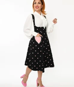 Unique Vintage Skirts|All Things Black>Black & Pink Heart Amma Suspender Swing Skirt