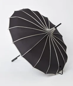 Unique Vintage All Things Black|Halloween>Black & Polka Dot Tan Princess Pagoda Umbrella