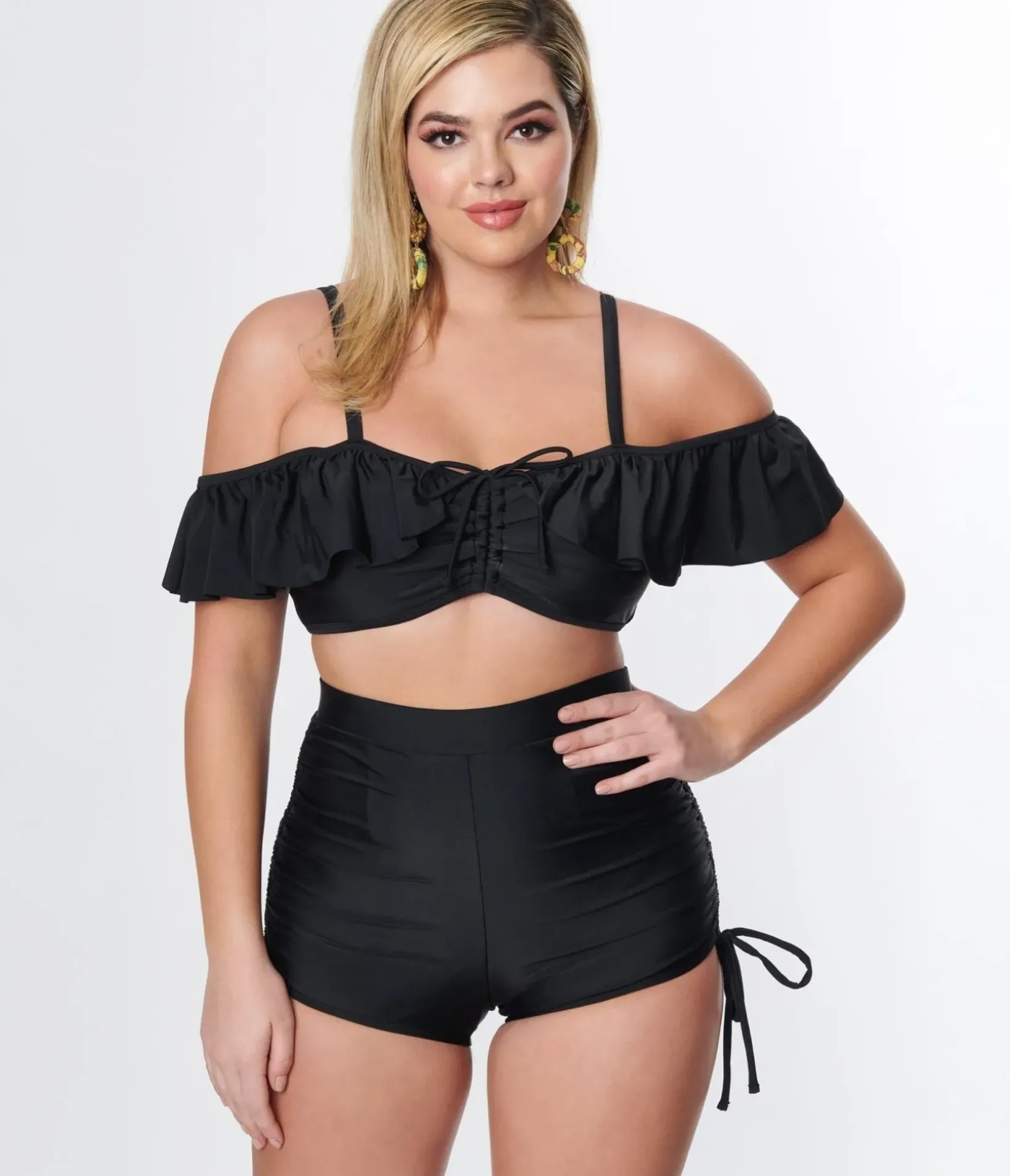 Unique Vintage Swim Bottoms|Two Piece Swim>Black Pull Tie Swim Shorts