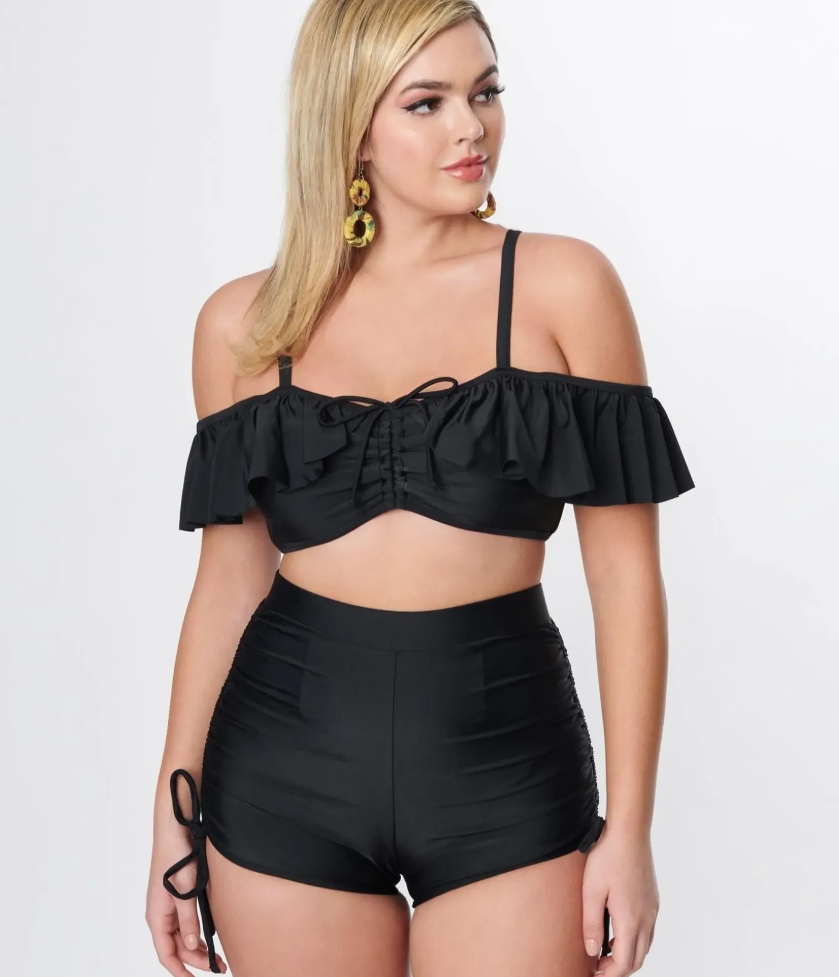 Unique Vintage Swim Bottoms|Two Piece Swim>Black Pull Tie Swim Shorts