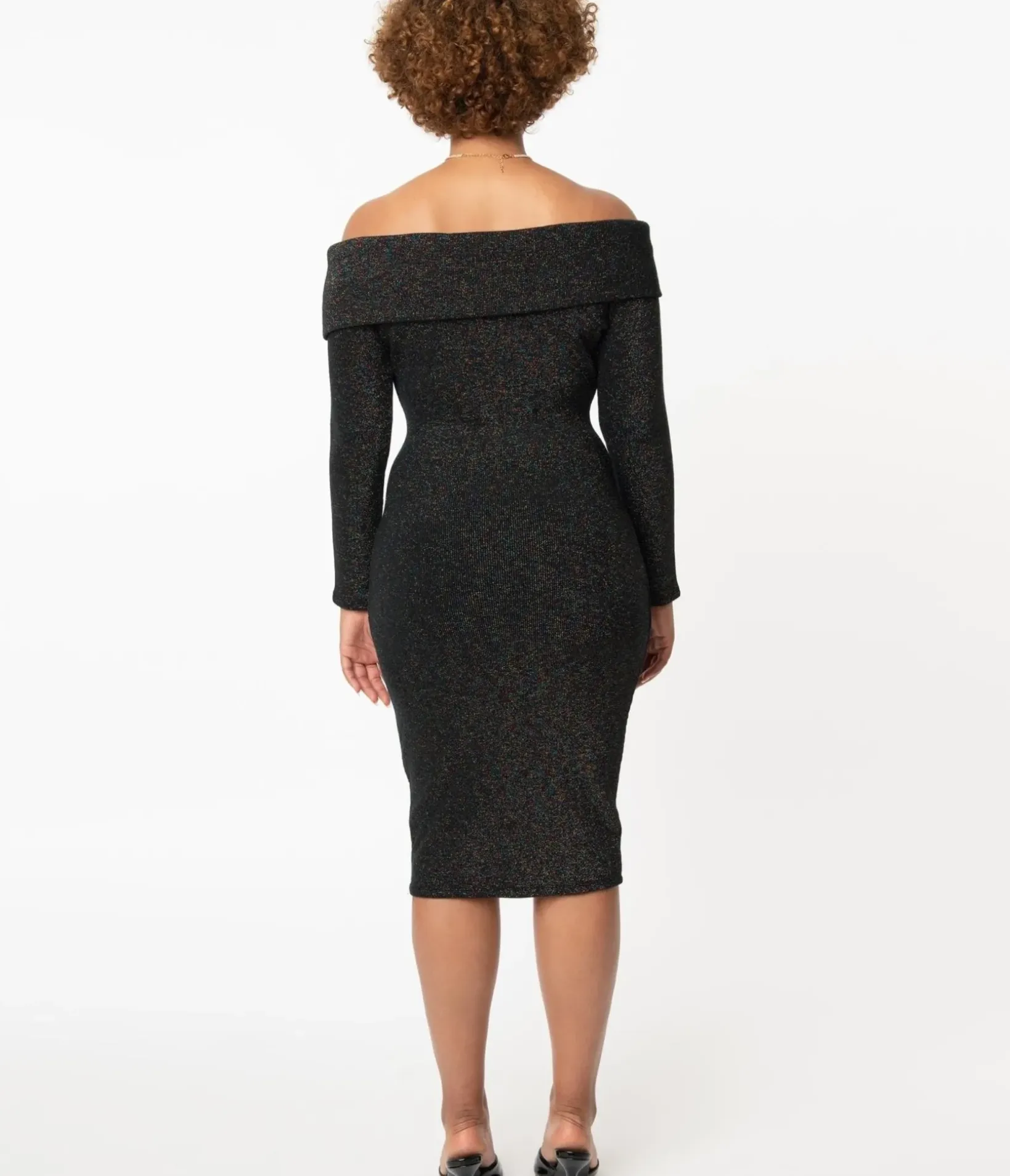 Unique Vintage Everyday Dresses>Black & Rainbow Sparkle Vickie Wiggle Dress