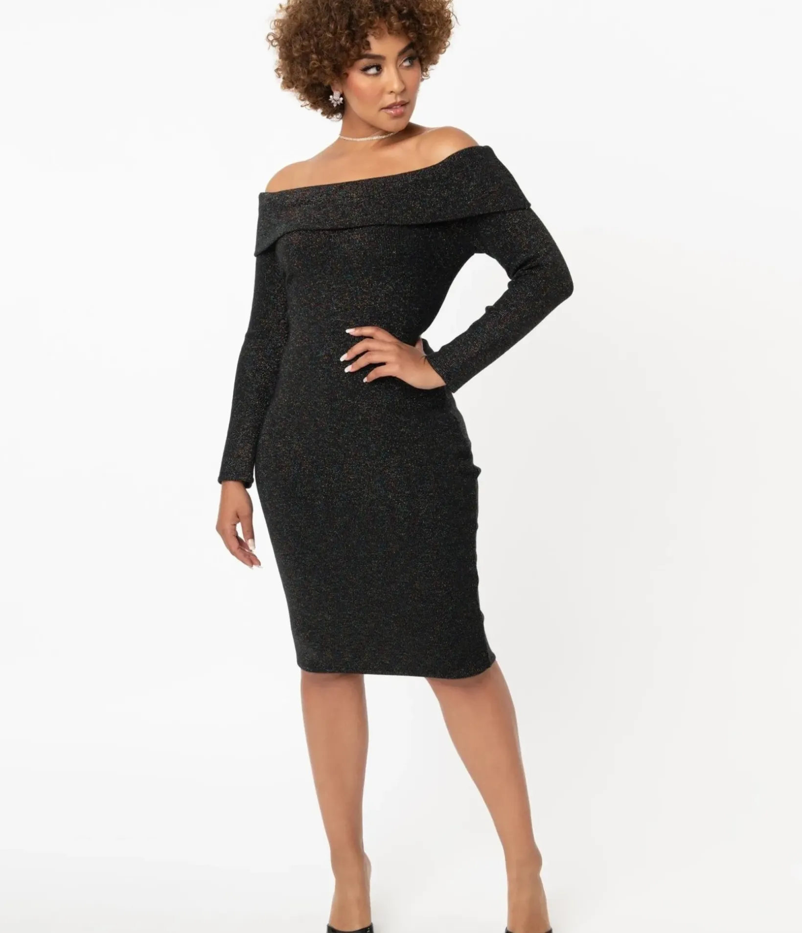 Unique Vintage Everyday Dresses>Black & Rainbow Sparkle Vickie Wiggle Dress