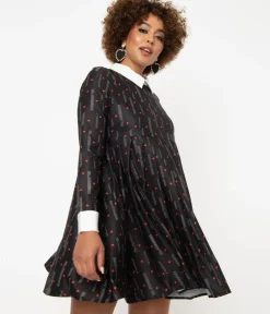 Unique Vintage Everyday Dresses|All Things Red>Black & Red Heart Peggy Babydoll Dress