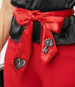 Unique Vintage Work Wear|All Things Red>Black & Red Lock & Key Sashed Blouse