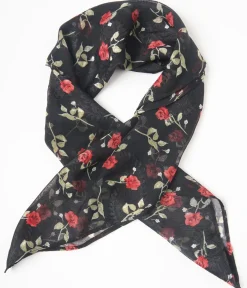 Unique Vintage All Things Black|All Things Red>Black & Red Roses Hair Scarf