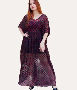 Unique Vintage Maxi|Caftans>Black & Red Swiss Dot Burton Caftan Dress