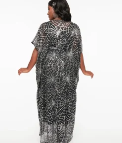 Unique Vintage Maxi|Caftans>Black & Silver Sequin Spider Web Burton Caftan Dress