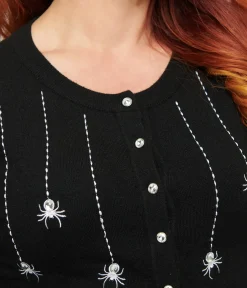 Unique Vintage Sweaters & Cardigans|All Things Black>Black & Spider Embroidered Bookworm Cardigan