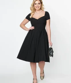 Unique Vintage Swing|Everyday Dresses>Black Sweetheart Midge Swing Dress