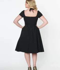 Unique Vintage Swing|Everyday Dresses>Black Sweetheart Midge Swing Dress