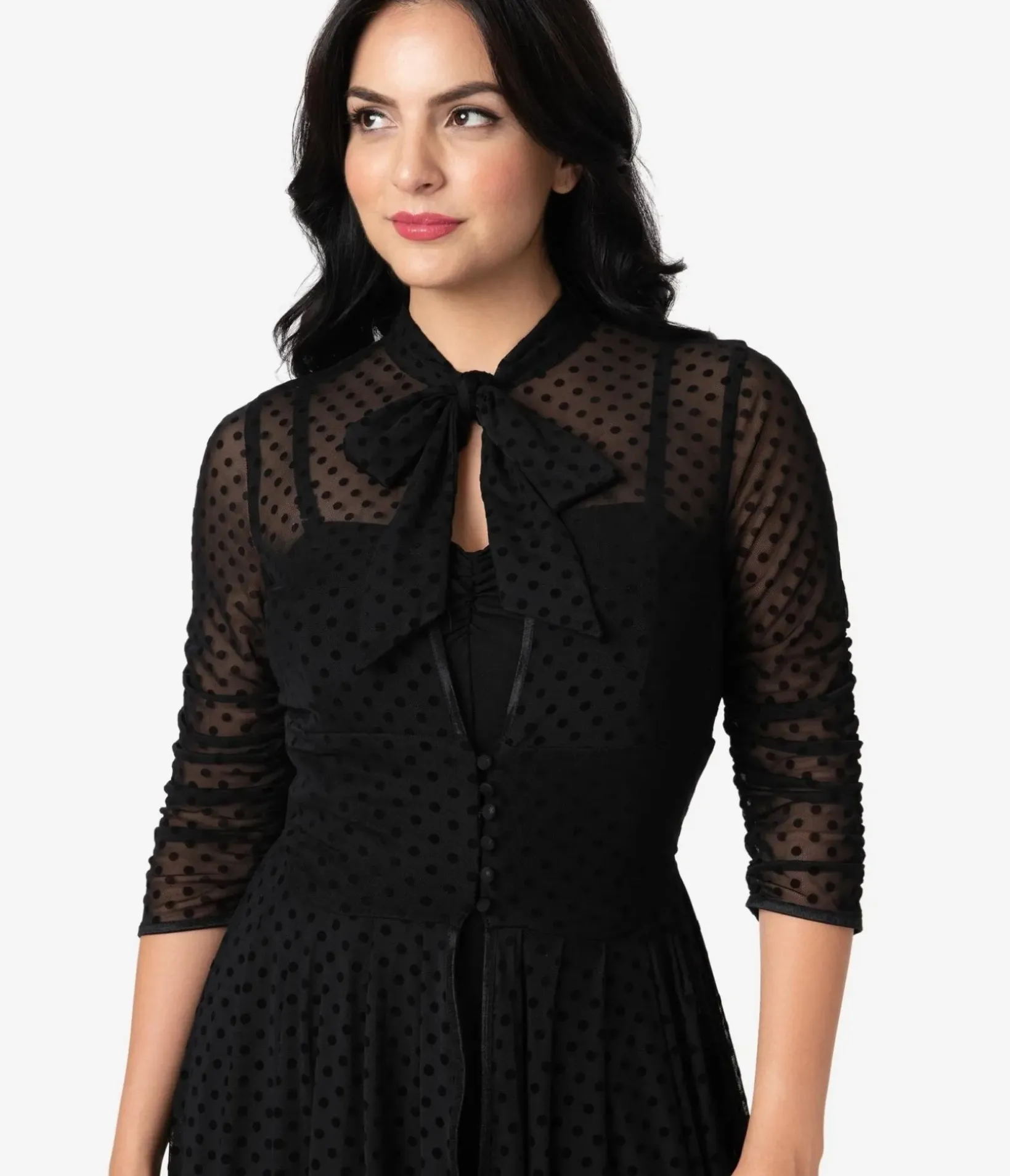Unique Vintage Maxi|All Things Black>Black Swiss Dot Starlet Duster