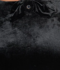 Unique Vintage Swing|Pocket Dresses>Black Velvet Faux Bow Devon Swing Dress