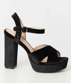 Unique Vintage Special Occasion|Heels>Black Velvet Platform Heels