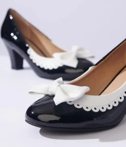 Unique Vintage Special Occasion|All Things Black>Black & White Bow Patent Pumps