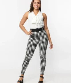 Unique Vintage Pants|All Things Black>Black & White Gingham Belted Rizzo Pants