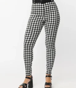 Unique Vintage Pants|All Things Black>Black & White Gingham Belted Rizzo Pants