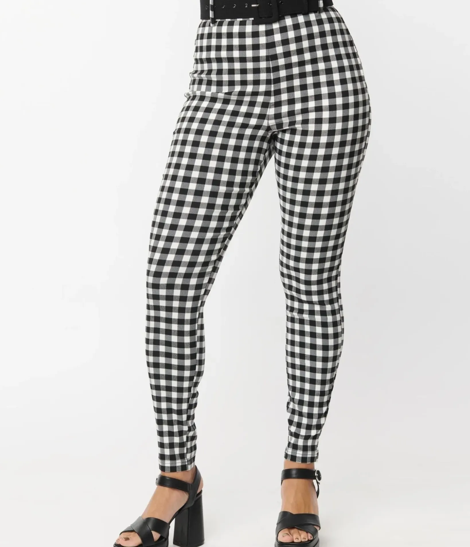 Unique Vintage Pants|All Things Black>Black & White Gingham Belted Rizzo Pants