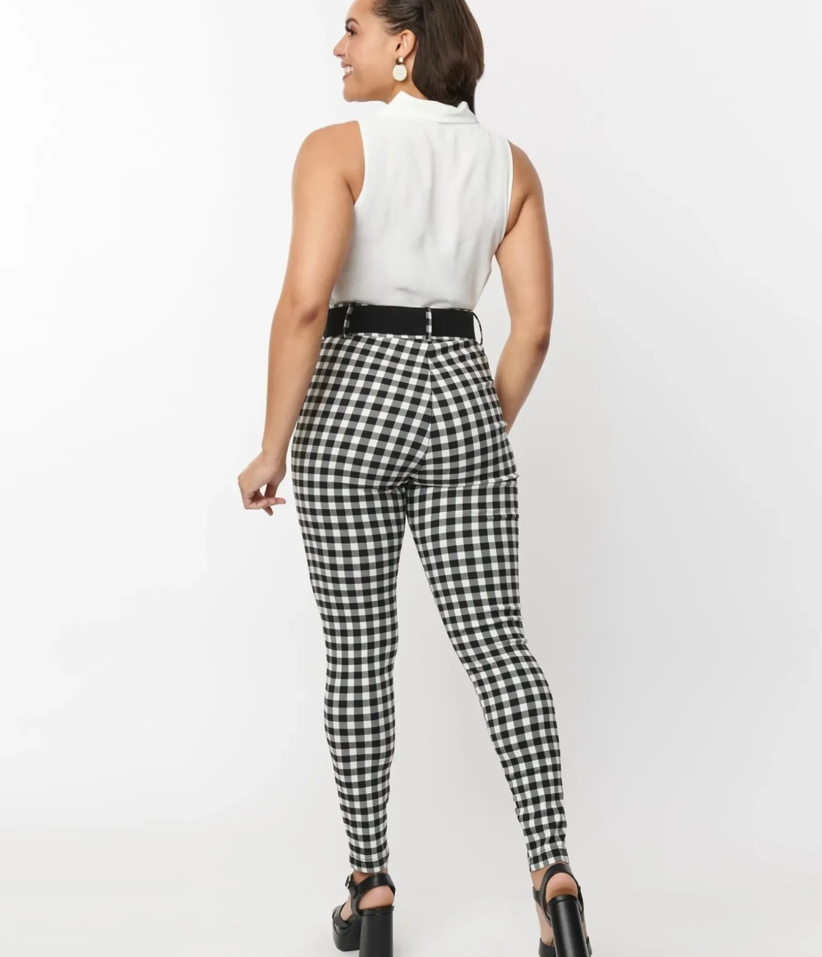 Unique Vintage Pants|All Things Black>Black & White Gingham Belted Rizzo Pants