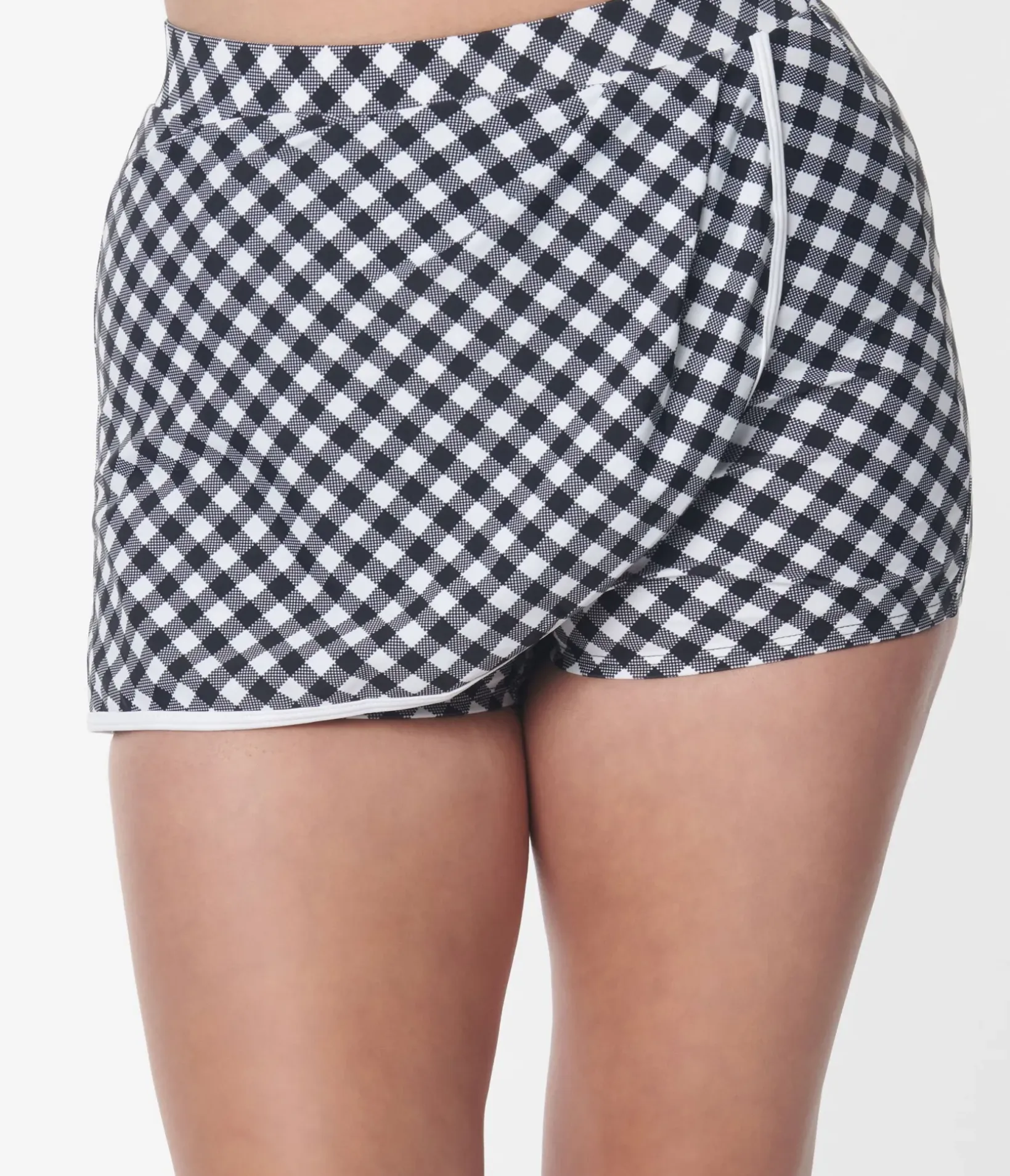 Unique Vintage Swim Bottoms|Two Piece Swim>Black & White Gingham High Waist Skort Swim Bottom