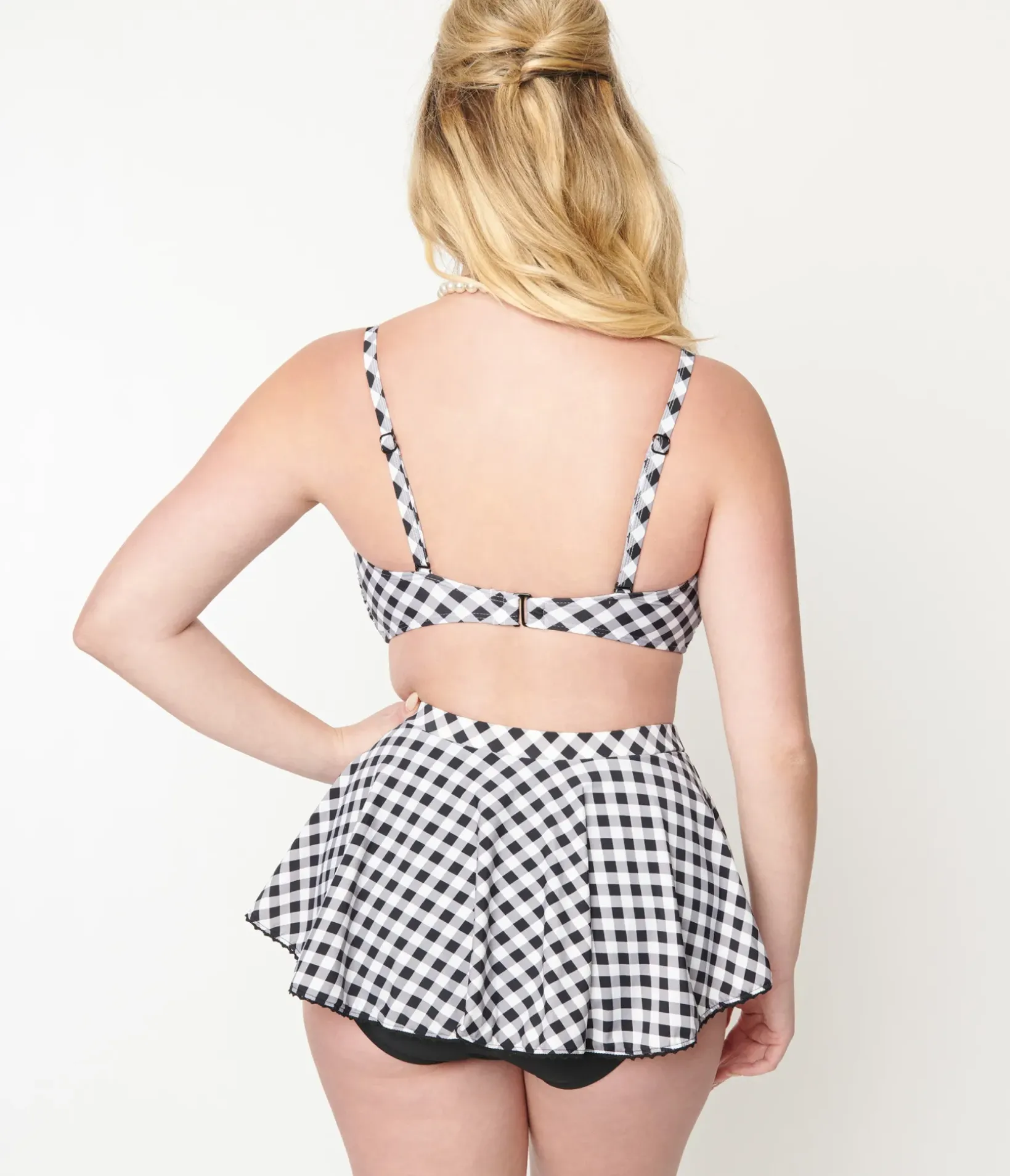 Unique Vintage Swim Bottoms|Two Piece Swim>Black & White Gingham Pin-Up Coronado Swim Skirt