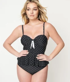 Unique Vintage Swim Bottoms|Two Piece Swim>Black & White Pin Dot Daphne Swim Bottoms